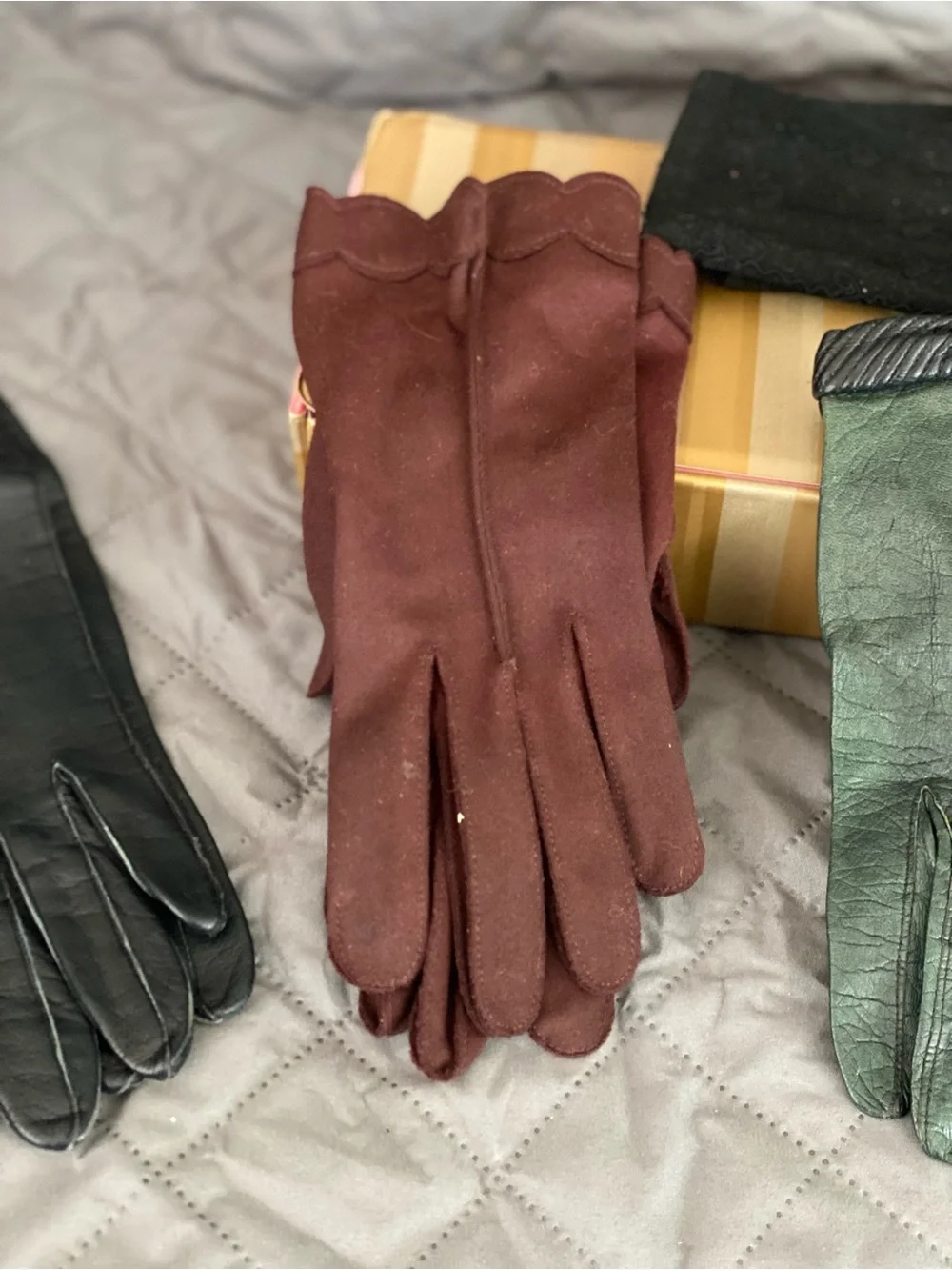 Mixed Vintage Leather Gloves Set - Black, Brown, Green, Navy